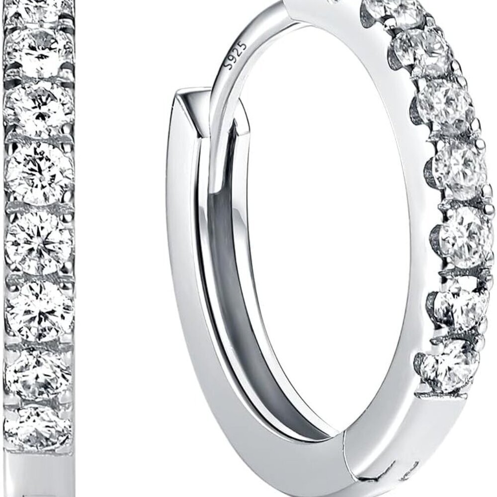 Sterling Silver Hoop Earrings 10mm Moissanite Eco-Friendly Minimalist Jewelry